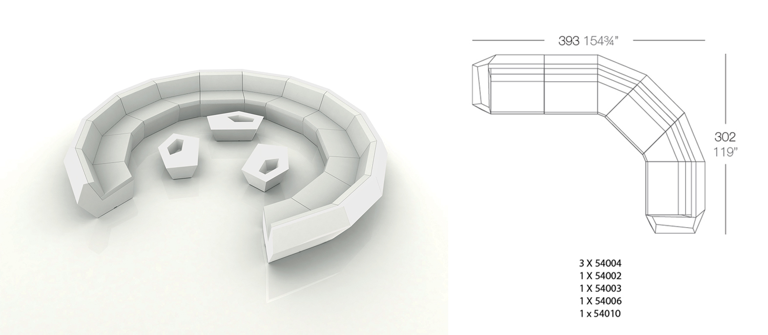 Possible Combinations FAZ Sofa Modules Vondom with corner 45 degrees