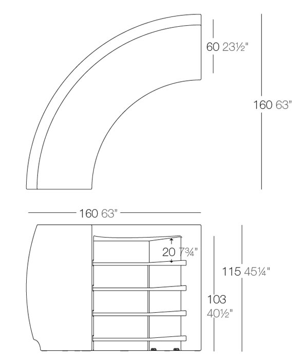 Dimensions Bar Fiesta Curva Light Multicolore Vondom