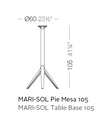 Dimensions Table Haute Bar Mange Debout MARI-SOL 3 Pieds