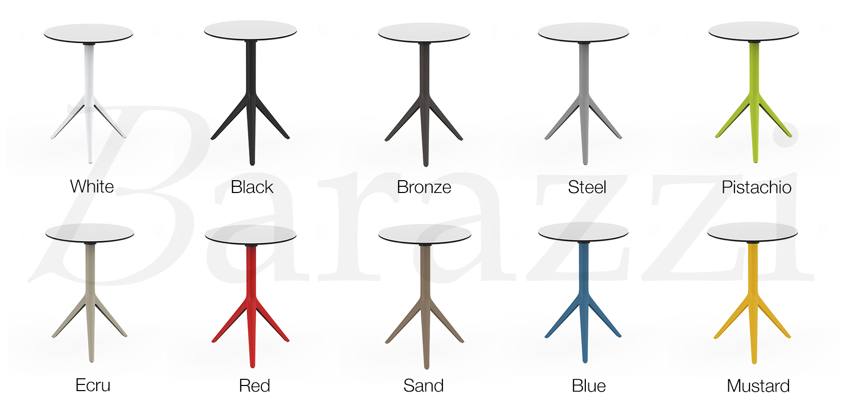 Couleurs Table Restaurant MARI-SOL Medium Triple Pieds Plateau HPL Blanc Bord Noir