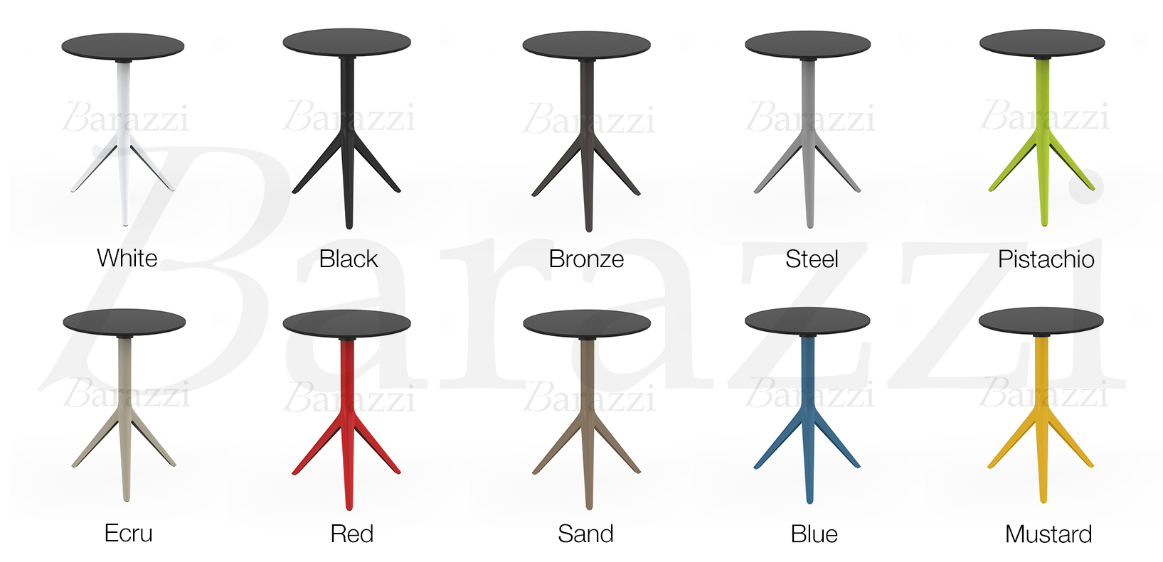 Couleurs Table Taille Standard MARI-SOL Medium Trepied Plateau HPL Noir