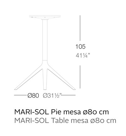 Dimensions Base Table Haute MARI-SOL 4 Pieds Plateau Rond
