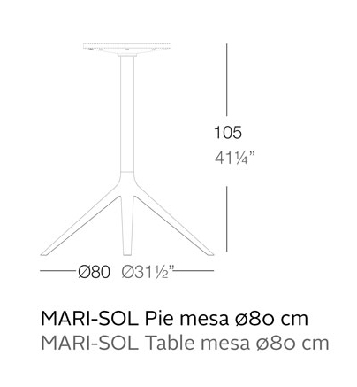 Dimensions MARI-SOL Bar Table 4 Legs Round HPL Table Top