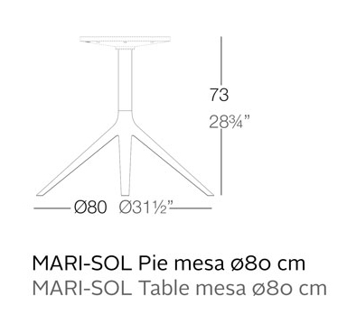 Dimensions Structure Table Restaurant MARI-SOL 4 Medium Ronde