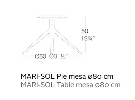 Dimensions Base Table Basse Ronde Verre Table MARI-SOL 4 Pieds