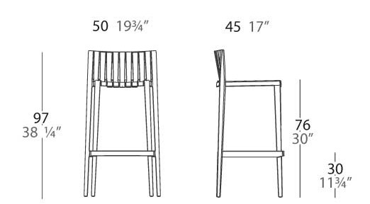 Dimensions SPRITZ Stool Bar 97 Vondom