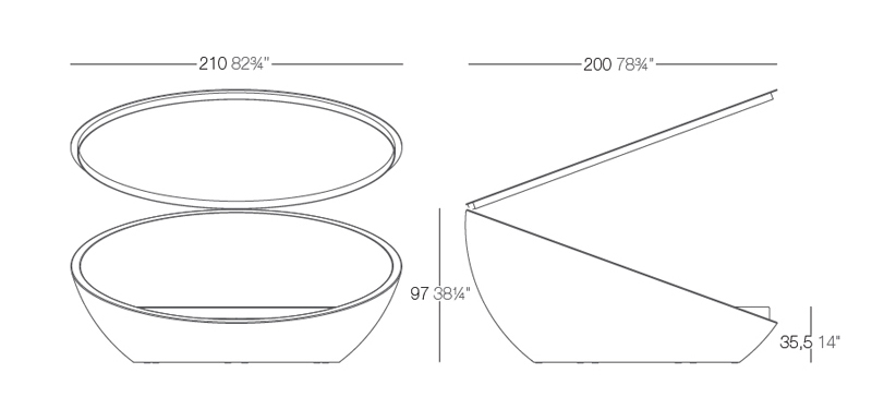 Dimensions ULM Daybed Bain de Soleil avec Parasol de Vondom