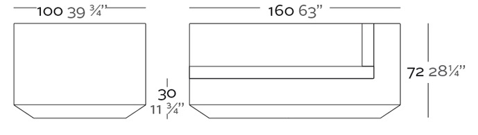 Dimensions Vela Sofa Sectional left Chaiselongue