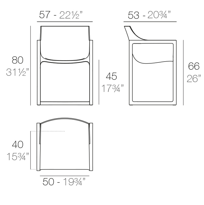 Dimensions Fauteuil Chaise WALL STREET Vondom