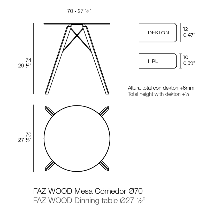 FAZ WOOD DINING TABLE Ø70X74