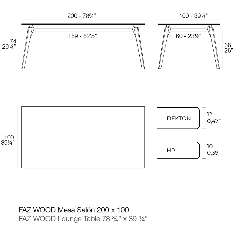 FAZ WOOD LOUNGE TABLE 200X100X74