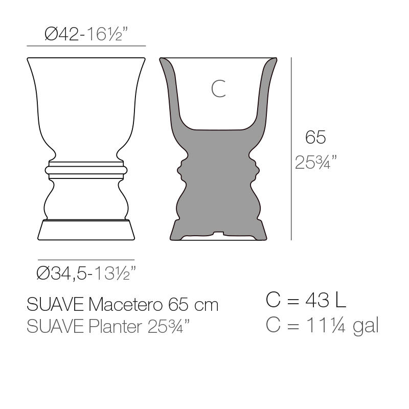 dimension suave planter 65 cm