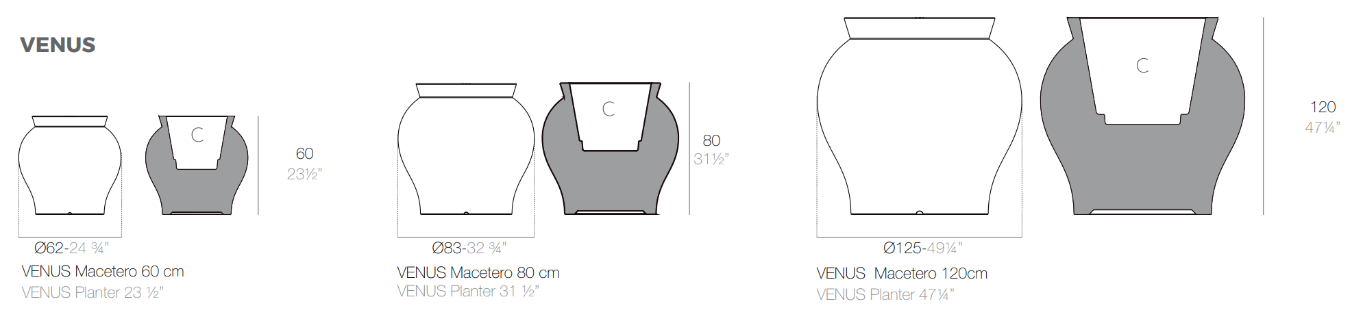 venus planter size