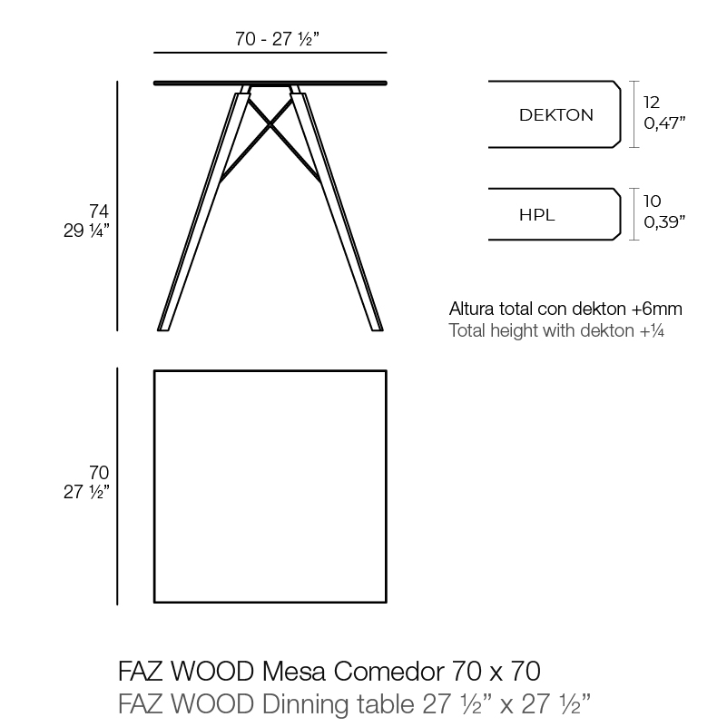 FAZ WOOD DINING TABLE 70X70X74